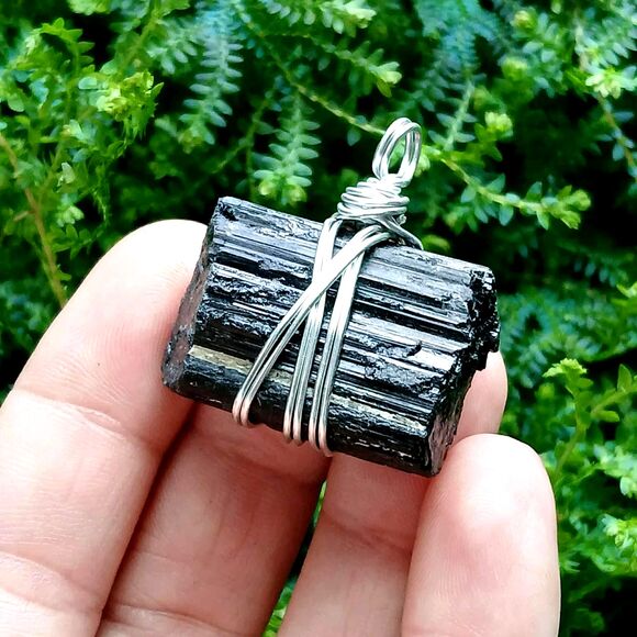 Black Tourmaline Crystal Pendant, Raw Gemstone Jewelry, Assorted, 1 Piece - Picture 5 of 5